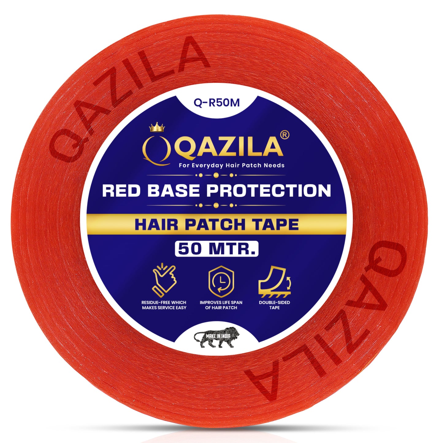 Qazila Red Tape for Hair Patch| Transparent| For Base Protection & Easy Cleanup| Very Low Residue Tape| 50 Meters