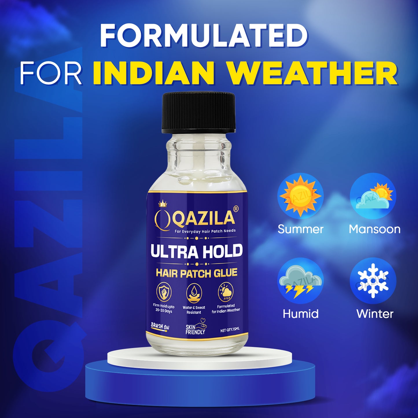 Qazila Ultra Hold Glue For Hair Patch| Strong Hold| Skin-Friendly| Hold upto 3-4 weeks | 15ml