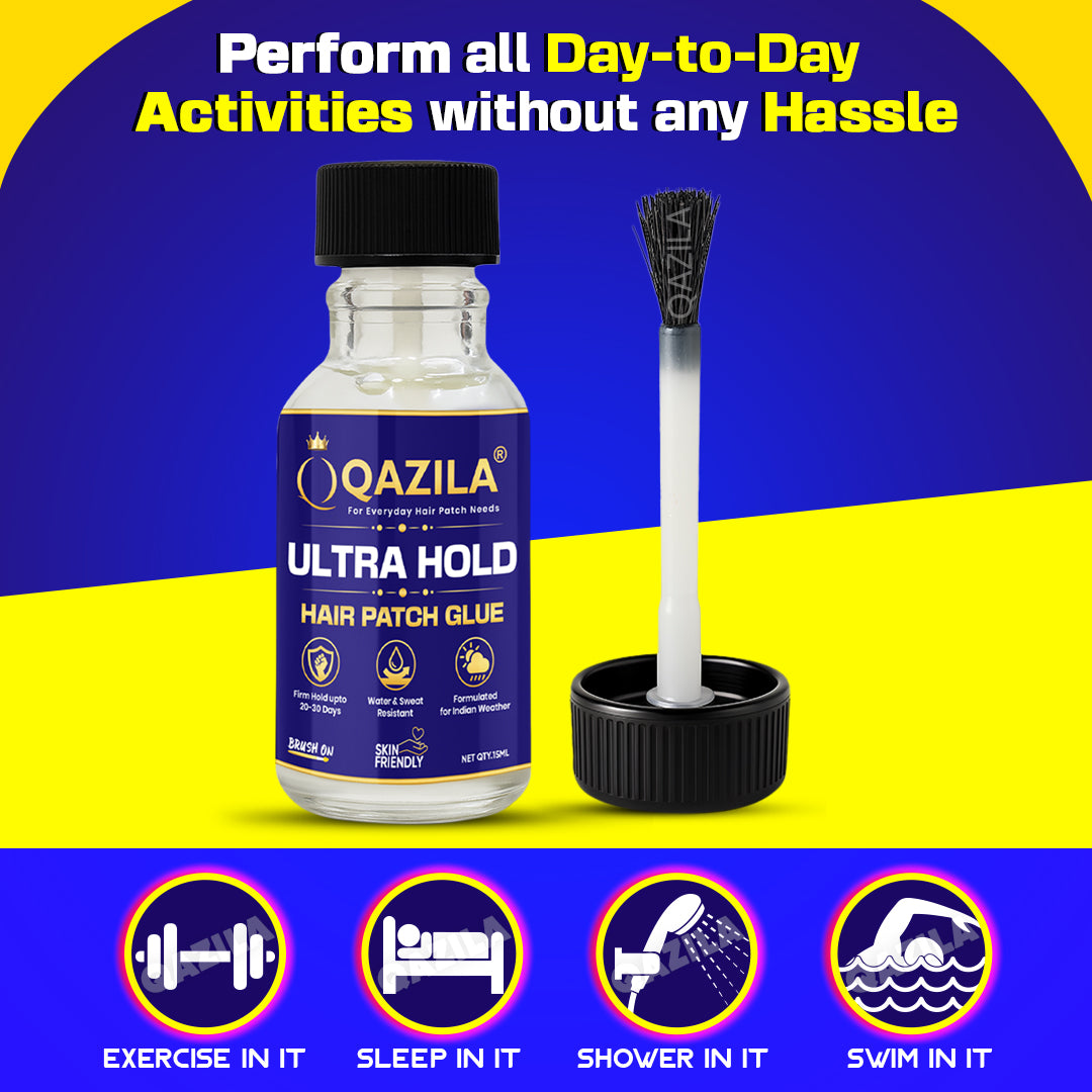 Qazila Ultra Hold Glue For Hair Patch| Strong Hold| Skin-Friendly| Hold upto 3-4 weeks | 15ml