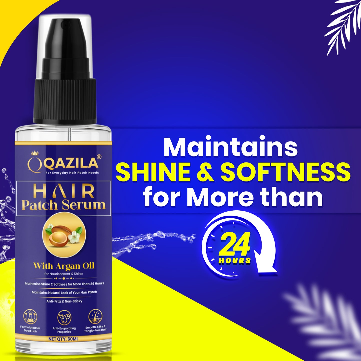 Qazila Hair Patch Serum | 24-Hour Shine & Natural Look | Anti-Frizz Detangling | 60ml