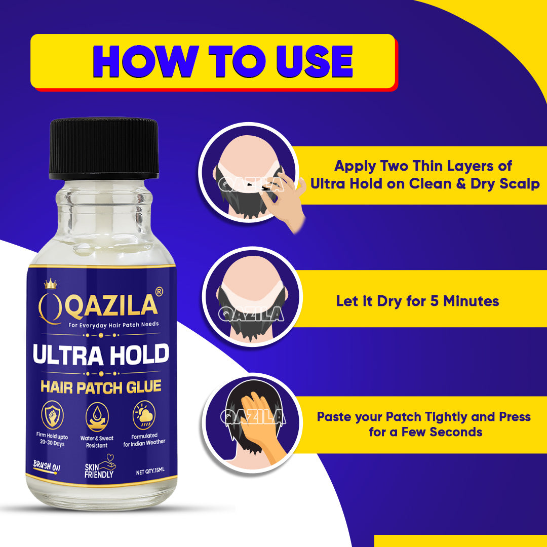 Qazila Ultra Hold Glue For Hair Patch| Strong Hold| Skin-Friendly| Hold upto 3-4 weeks | 15ml