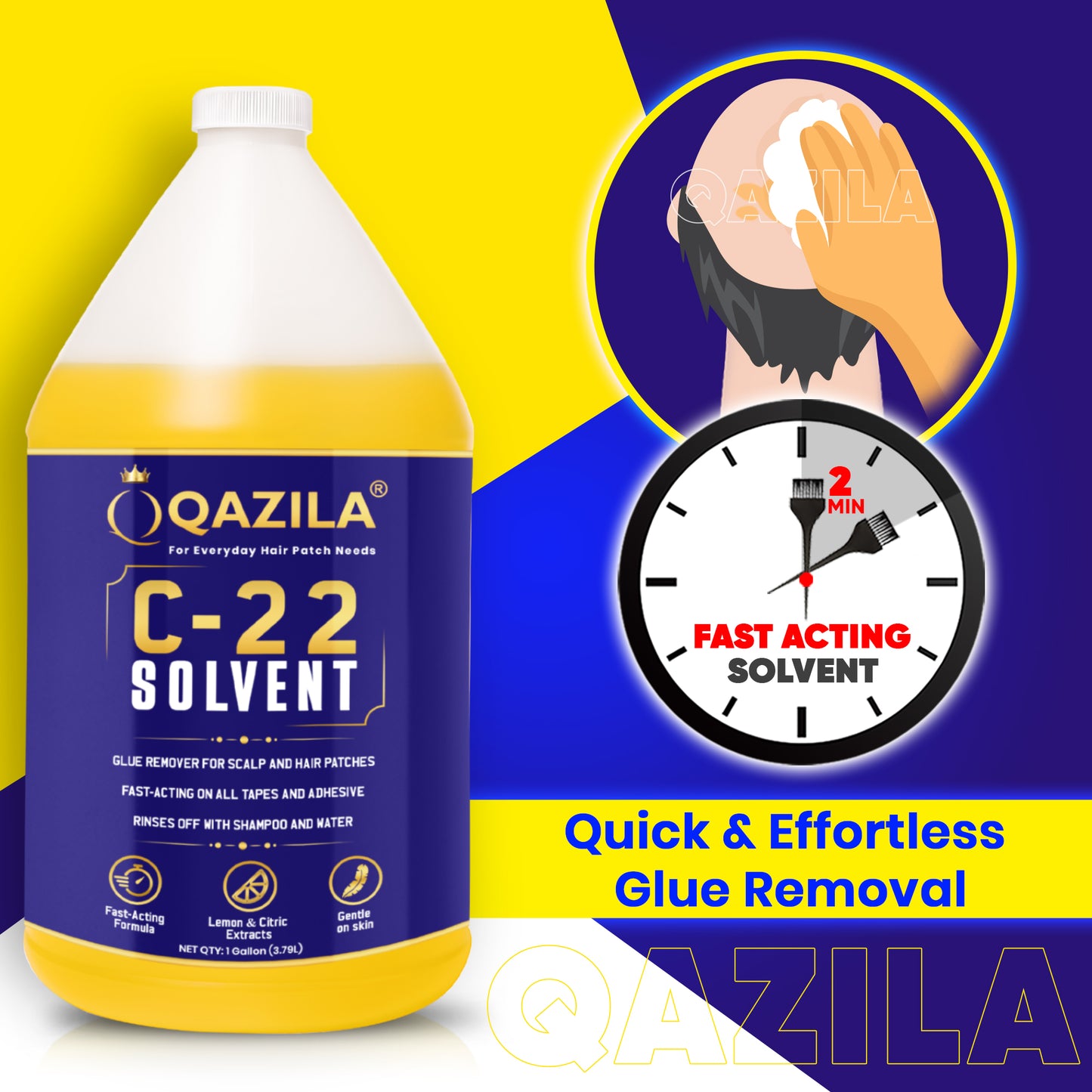 Qazila C-22 Solvent | Adhesive Remover For Hair Patch & Wigs | Fast-Acting | Citrus Flavour | 3.79 Ltr| 1 Galon