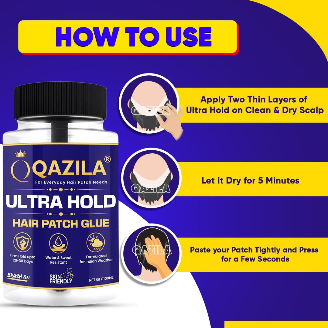 Qazila Ultra Hold Glue For Hair Patch| Strong Hold| Skin-Friendly| Hold upto 3-4 weeks | 100ml