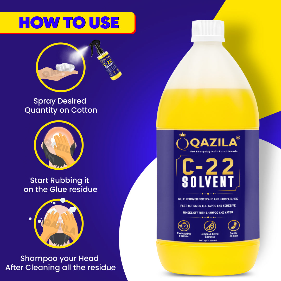 Qazila C-22 Solvent | Adhesive Remover For Hair Patch & Wigs | Fast-Acting | Citrus Flavour | 1Ltr