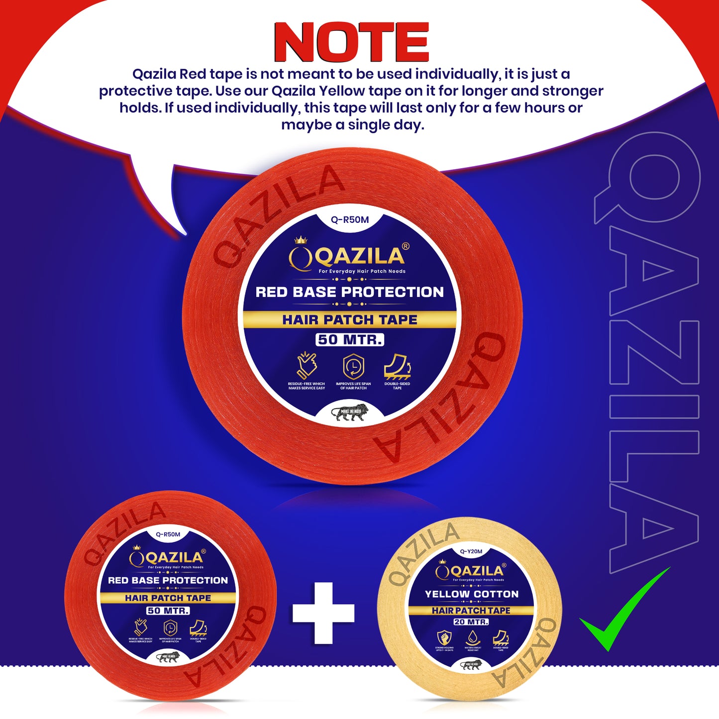Qazila Red Tape for Hair Patch| Transparent| For Base Protection & Easy Cleanup| Very Low Residue Tape| 50 Meters