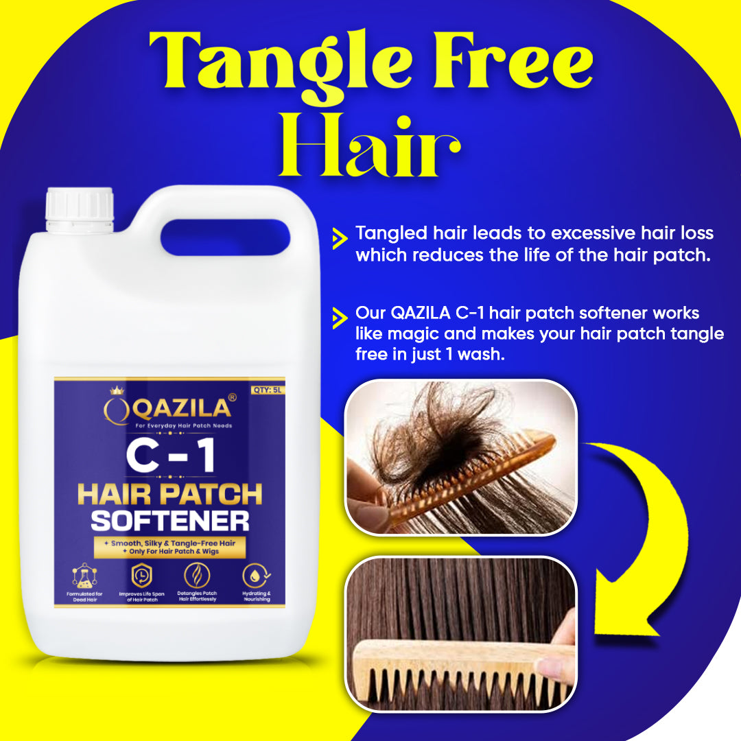 Qazila C-1 Hair Patch Softener | Hair Patch Conditioner | Hair Patch Wash Chemical | Soft, Silky and Tangle-Free Hair| 5Ltr