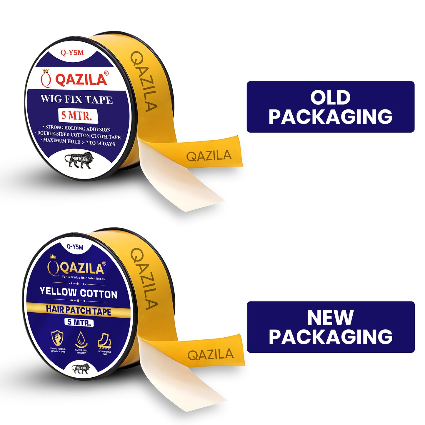 Qazila Hair Patch Tape - Waterproof, Strong Hold for 2 Weeks | Yellow Cotton-Cloth Tape for Hair Replacement Systems (1 Inch, 5m Roll