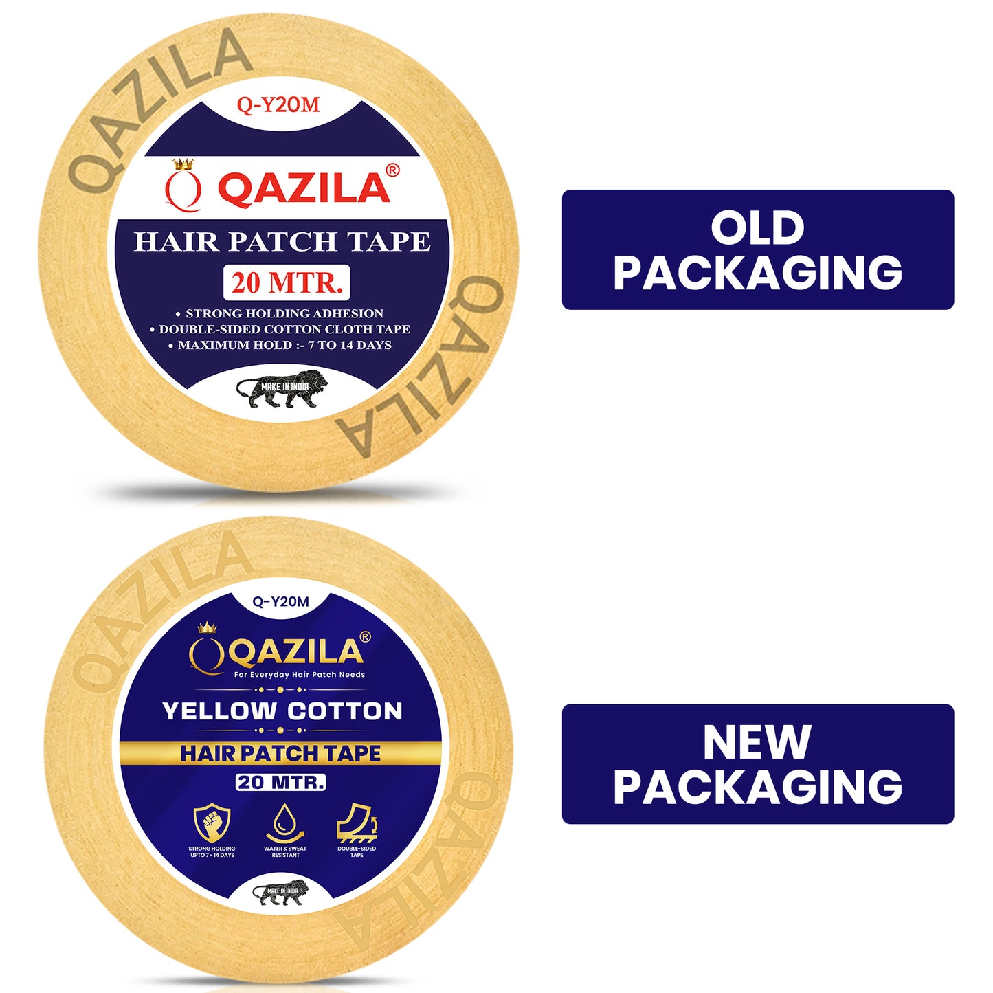 Qazila Yellow Cotton Hair Patch Tape | Strong Hold upto 7-14 Days | Water & Sweat Resistant | Skin-Friendly | 1 inch | 20 Meter Roll