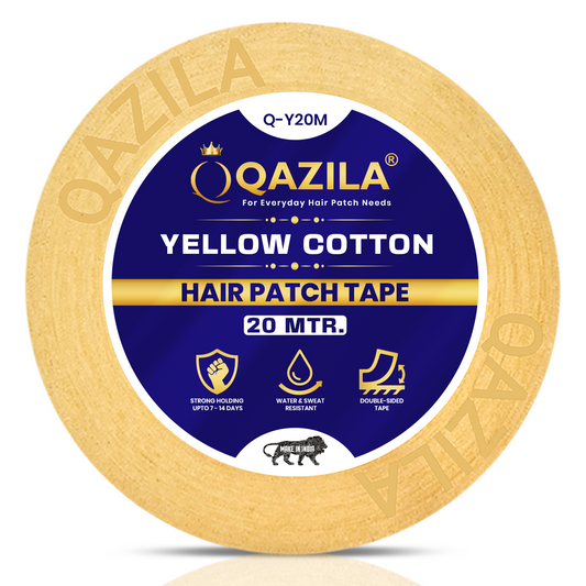 Qazila Yellow Cotton Hair Patch Tape | Strong Hold upto 7-14 Days | Water & Sweat Resistant | Skin-Friendly | 1 inch | 20 Meter Roll