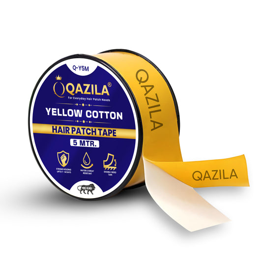Qazila Hair Patch Tape - Waterproof, Strong Hold for 2 Weeks | Yellow Cotton-Cloth Tape for Hair Replacement Systems (1 Inch, 5m Roll