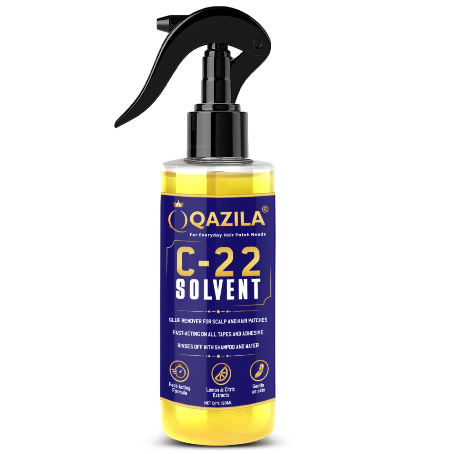 Qazila C22 Solvent| Adhesive Remover For Hair Patch & Wigs| Fast-Acting| Citrus Flavour| 4 oz. (120 ml)