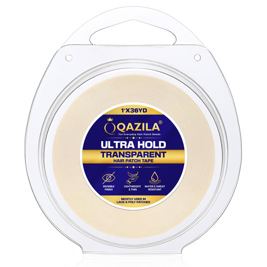 Qazila Ultra Hold Transparent Hair Patch Tape| No shine| Invisible Finish for Undetectable Hairline| Very Stretchy & Comfortable| Extra Strong Hold upto 2 weeks( 20-30 days with Glue)| Skin-Safe | Water & Sweat Resistant | 36 Yard Roll| White