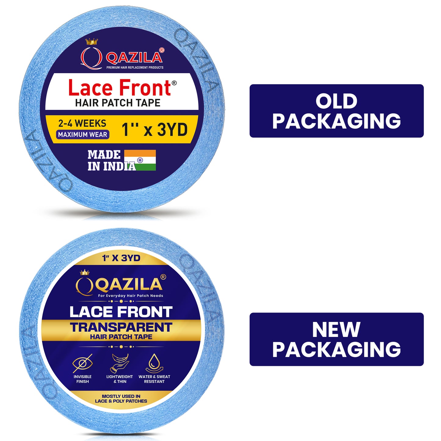 Qazila Lace Front Tape For Hair Patch & Wigs| Transparent with Dull Finish| Undetectable| Very Stretchy and Comfortable| Hypoallergenic