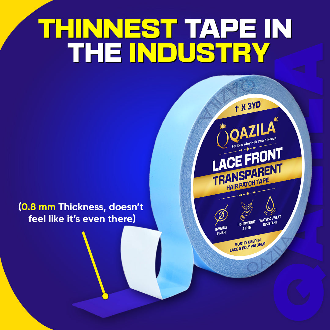 Qazila Lace Front Tape For Hair Patch & Wigs| Transparent with Dull Finish| Undetectable| Very Stretchy and Comfortable| Hypoallergenic