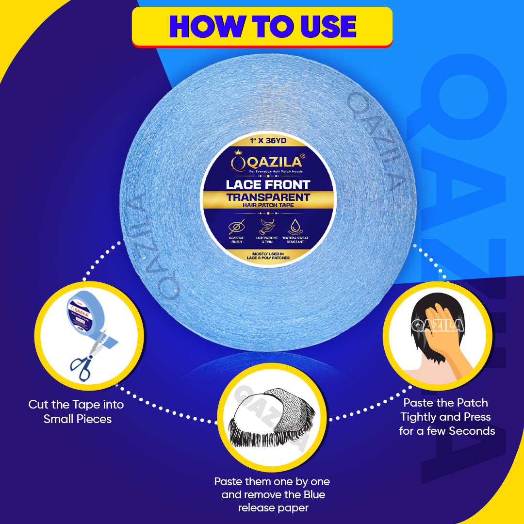 Qazila Lace Front Tape For Hair Patch & Wigs| Transparent with Dull Finish| Undetectable| Very Stretchy and Comfortable| Hypoallergenic 36YD
