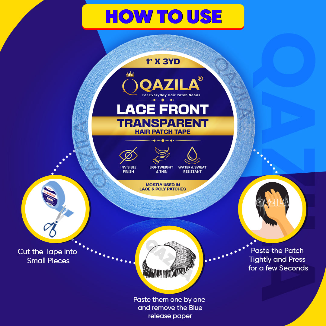 Qazila Lace Front Tape For Hair Patch & Wigs| Transparent with Dull Finish| Undetectable| Very Stretchy and Comfortable| Hypoallergenic