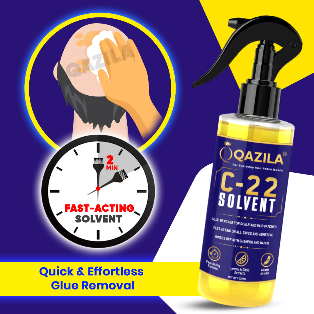 Qazila C22 Solvent| Adhesive Remover For Hair Patch & Wigs| Fast-Acting| Citrus Flavour| 4 oz. (120 ml)