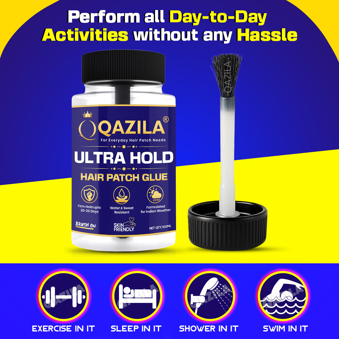 Qazila Ultra Hold Glue For Hair Patch| Strong Hold| Skin-Friendly| Hold upto 3-4 weeks | 100ml