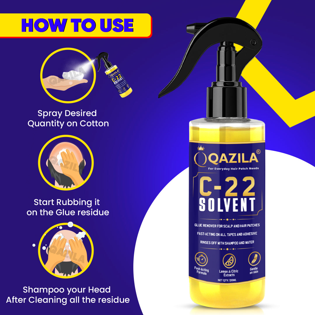 Qazila C22 Solvent| Adhesive Remover For Hair Patch & Wigs| Fast-Acting| Citrus Flavour| 4 oz. (120 ml)