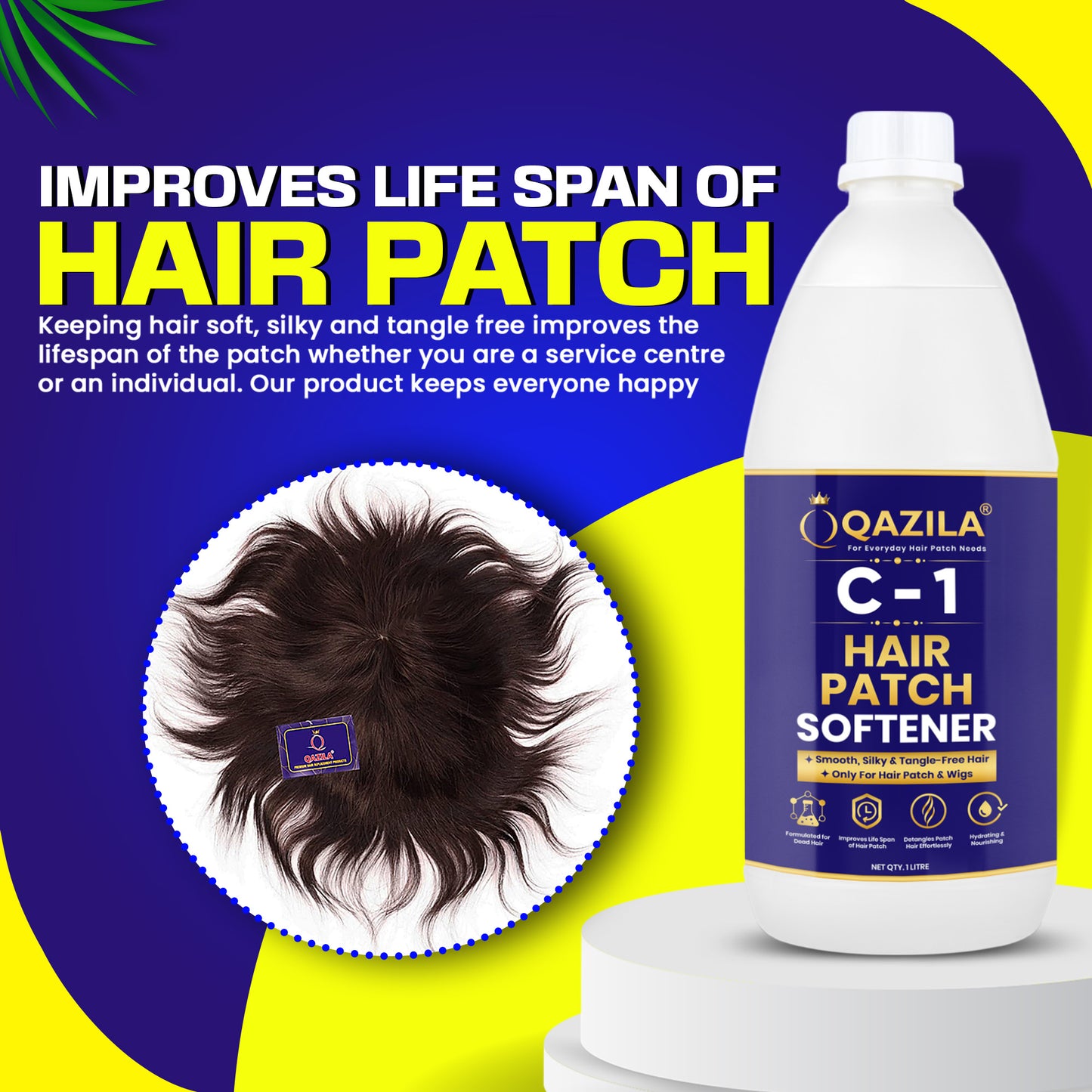 Qazila C-1 Hair Patch Softener | Hair Patch Conditioner | Hair Patch Wash Chemical | Soft, Silky and Tangle-Free Hair| 1Ltr