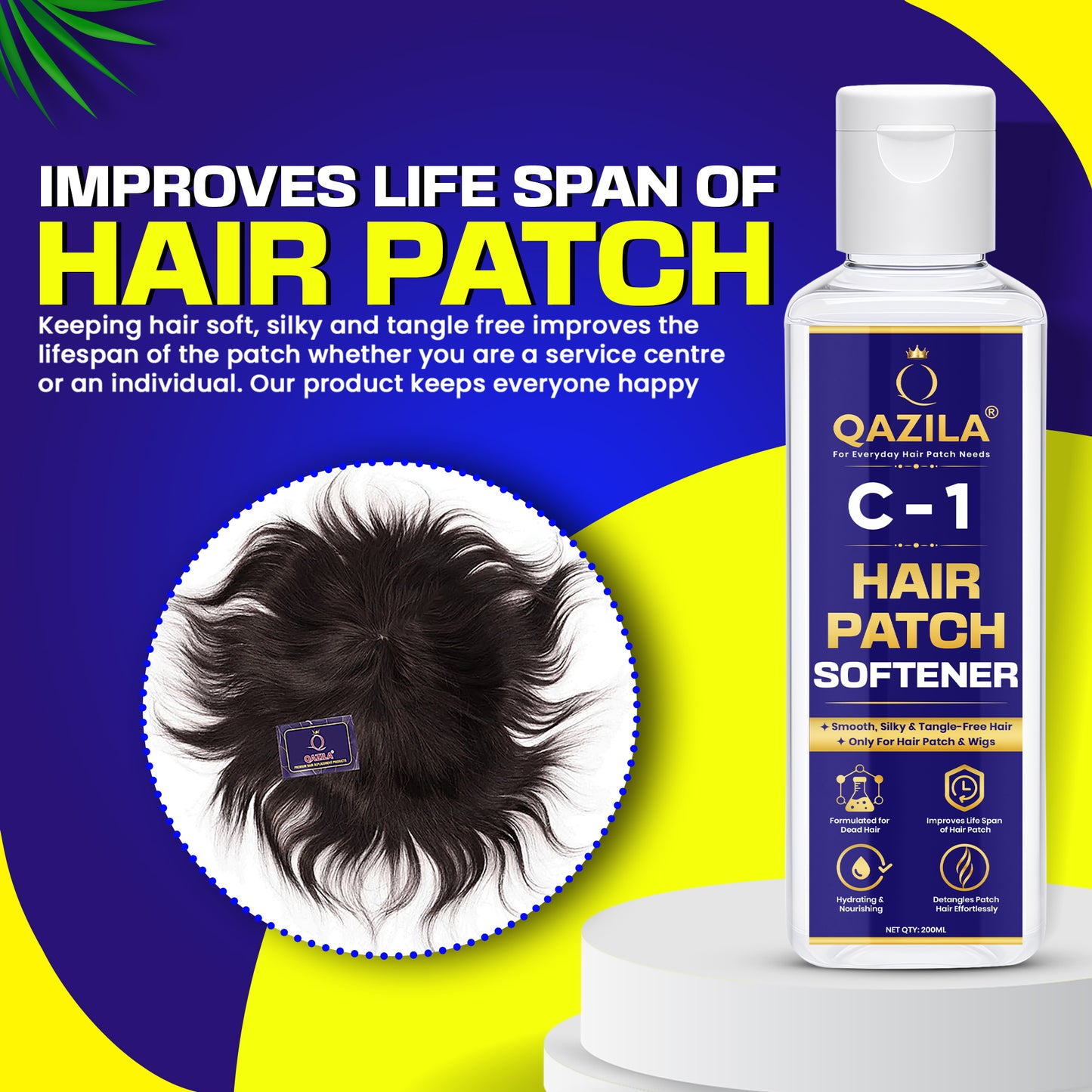 Qazila C-1 Hair Patch Softener| Hair Patch Conditioner| Hair Patch Wash Chemical| Soft, Silky and Tangle-Free Hair| 200ml