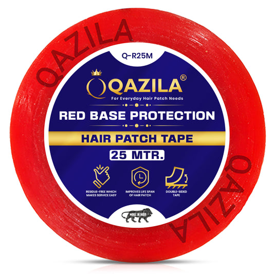 Qazila Red Base Protection Tape for Hair Patch| Transparent| Residue-Free & Easy Cleanup| 1 Inch| 25 Meter Roll