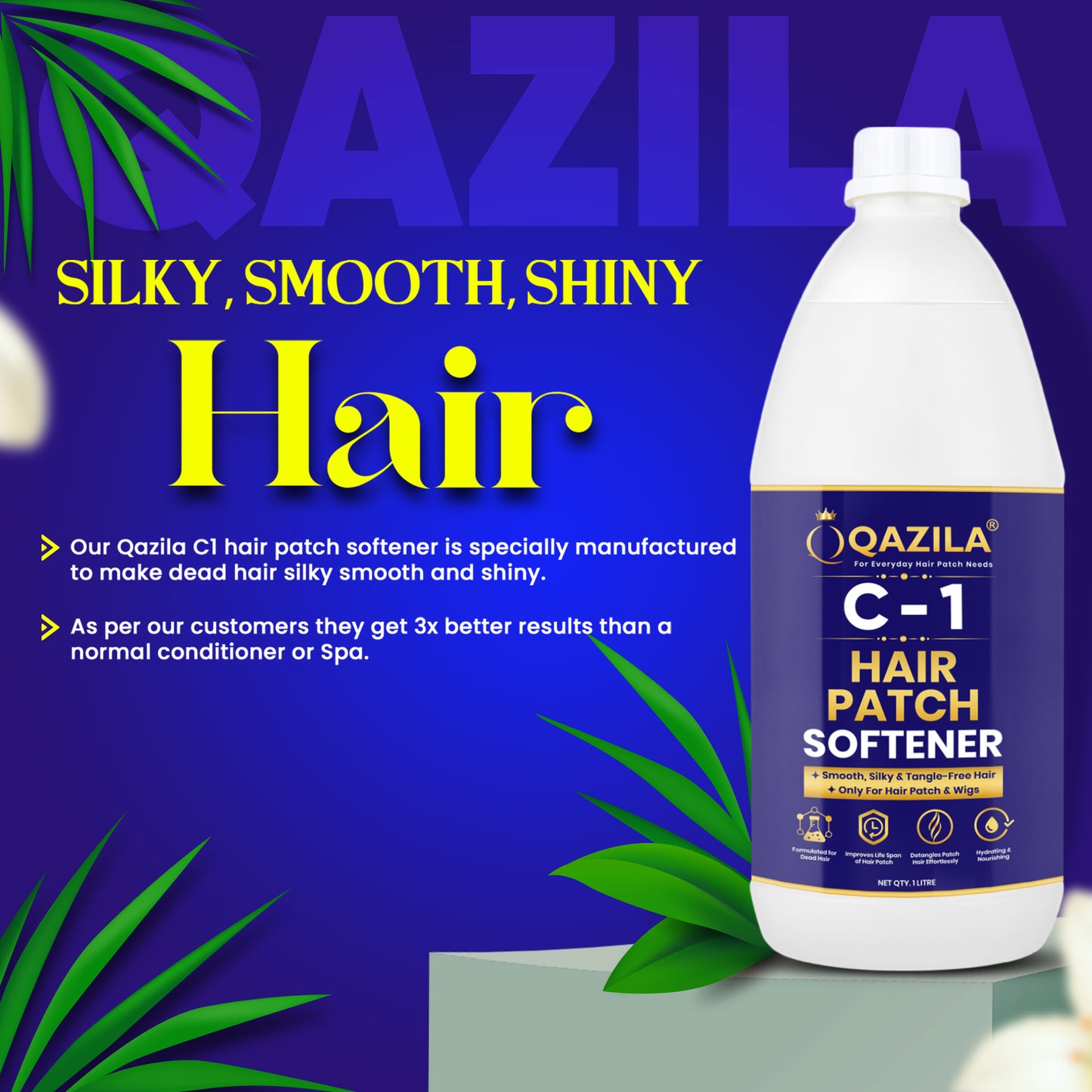 Qazila C-1 Hair Patch Softener | Hair Patch Conditioner | Hair Patch Wash Chemical | Soft, Silky and Tangle-Free Hair| 1Ltr