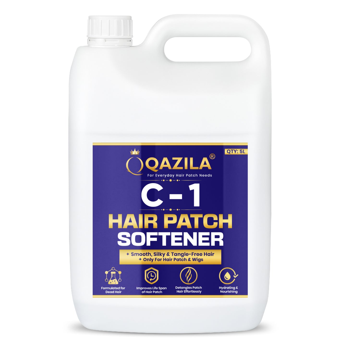 Qazila C-1 Hair Patch Softener | Hair Patch Conditioner | Hair Patch Wash Chemical | Soft, Silky and Tangle-Free Hair| 5Ltr