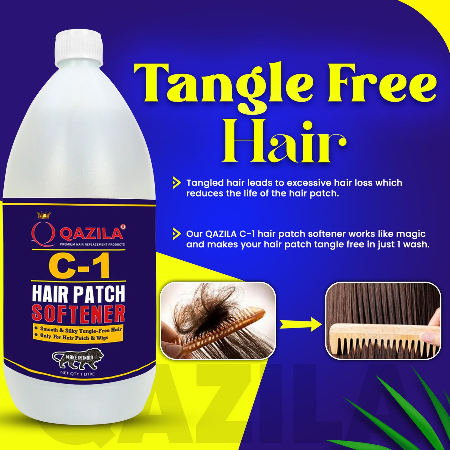 Qazila C-1 Hair Patch Softener | Hair Patch Conditioner | Hair Patch Wash Chemical | Soft, Silky and Tangle-Free Hair| 1Ltr