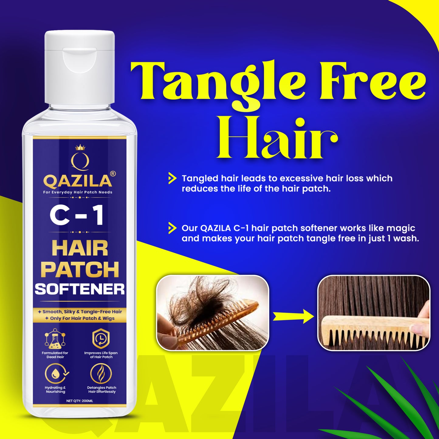 Qazila C-1 Hair Patch Softener| Hair Patch Conditioner| Hair Patch Wash Chemical| Soft, Silky and Tangle-Free Hair| 200ml