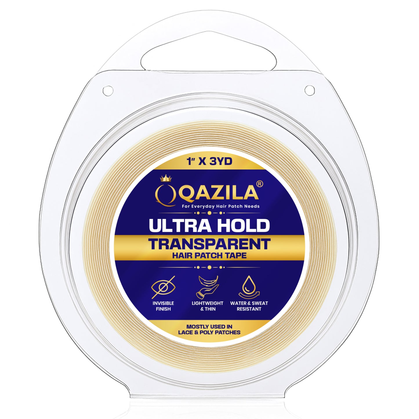 Qazila Ultra Hold Transparent Hair Patch Tape| No shine| Invisible Finish for Undetectable Hairline| Very Stretchy & Comfortable| Extra Strong Hold upto 2 weeks( 20-30 days with Glue)| Skin-Safe | Water & Sweat Resistant | 3 Yard Roll| White