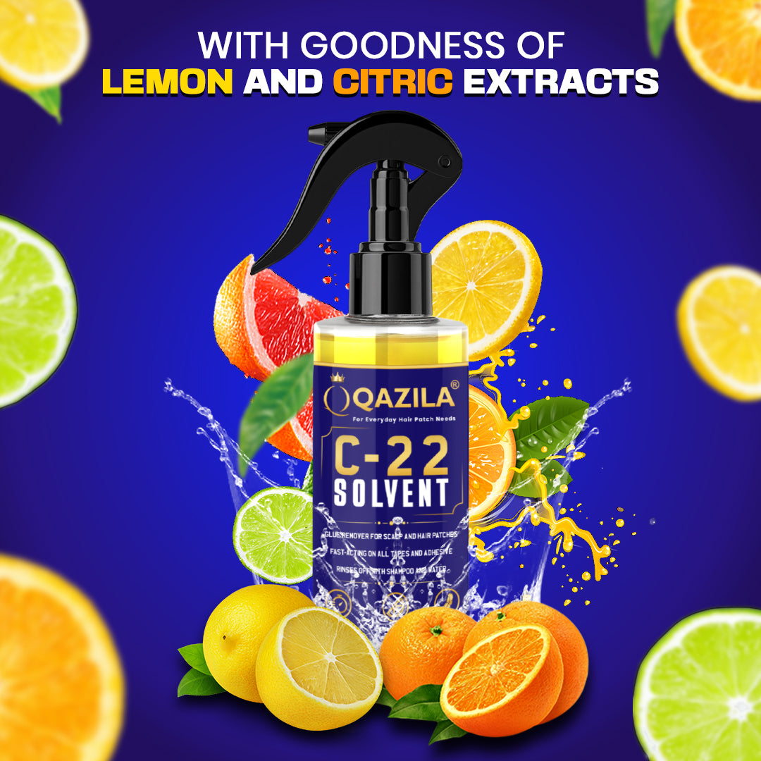Qazila C22 Solvent| Adhesive Remover For Hair Patch & Wigs| Fast-Acting| Citrus Flavour| 4 oz. (120 ml)